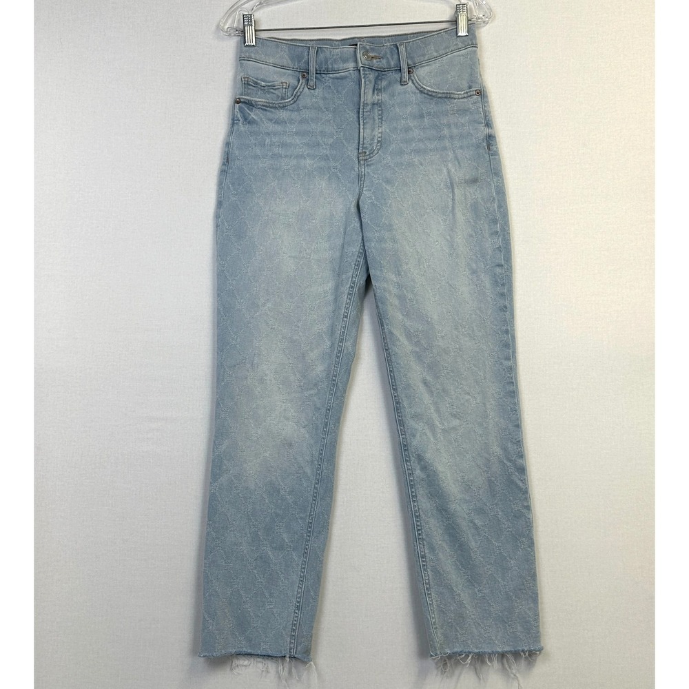 Express Modern Straight High Rise Monogram Jeans Womens 6 Short Light Wash
